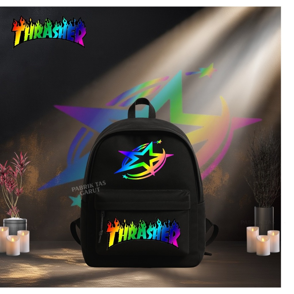 Tas Sekolah Anak SD SMP Thrasher Bintang Galaxy Tas Ransel Hitam Backpack Anak Cowok Cewek Keren Mus