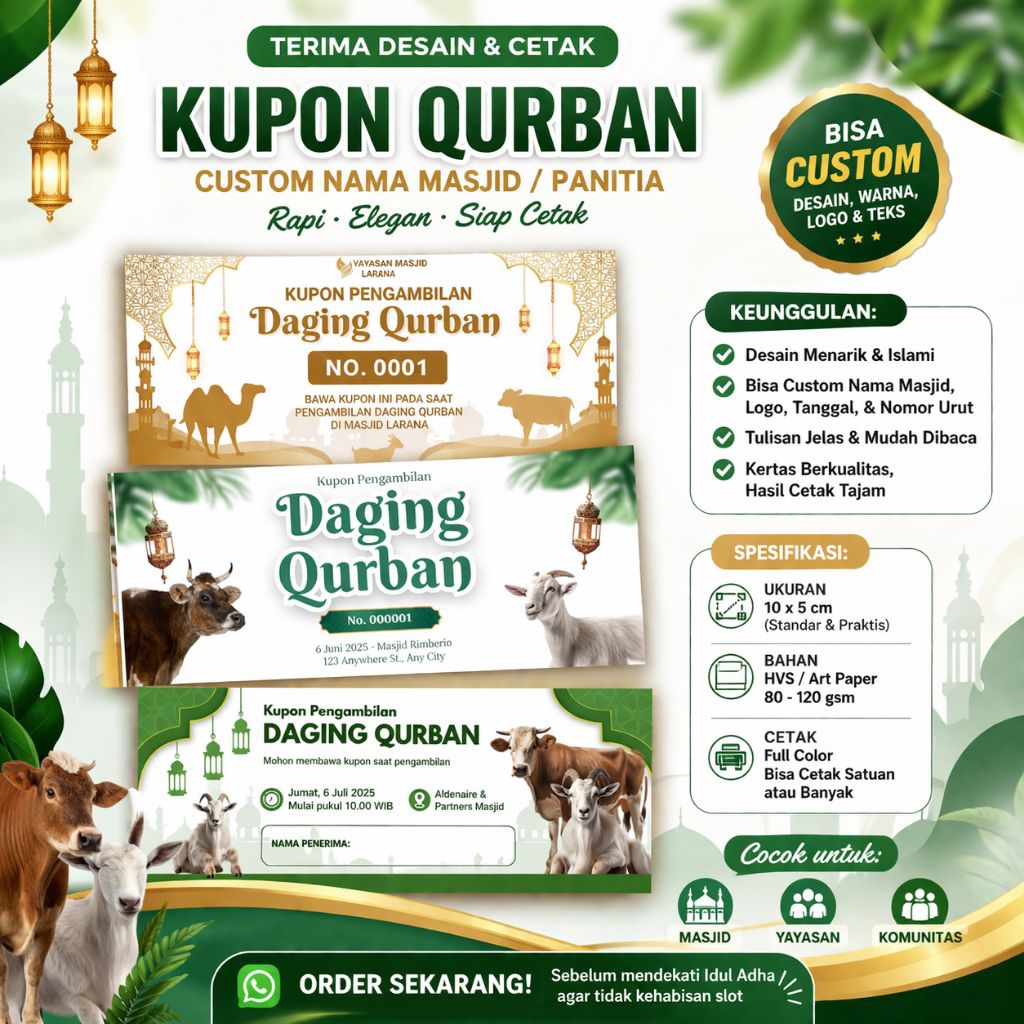 Kupon Kurban Custom Nama Masjid | Desain Elegan Siap Cetak Kupon Qurban