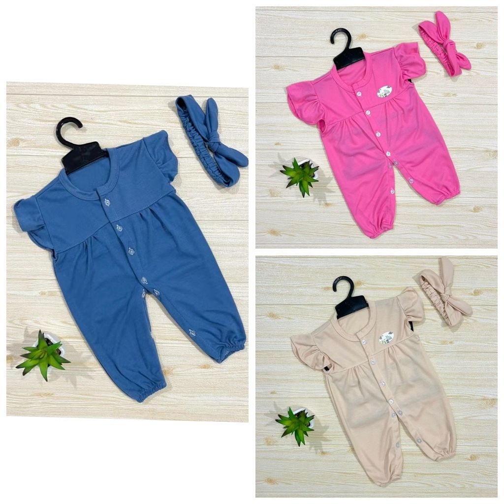 Jumpsuit bayi perempuan set bandana 0-10bulan