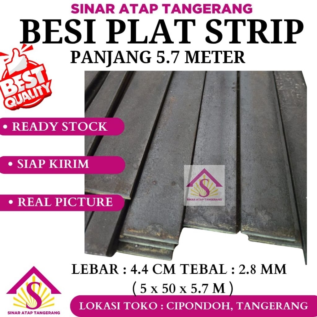 BESI PLAT STRIP lebar 4.4 cm tebal 2.8 mm panjang 5.7 Meter (5x50x5.7)