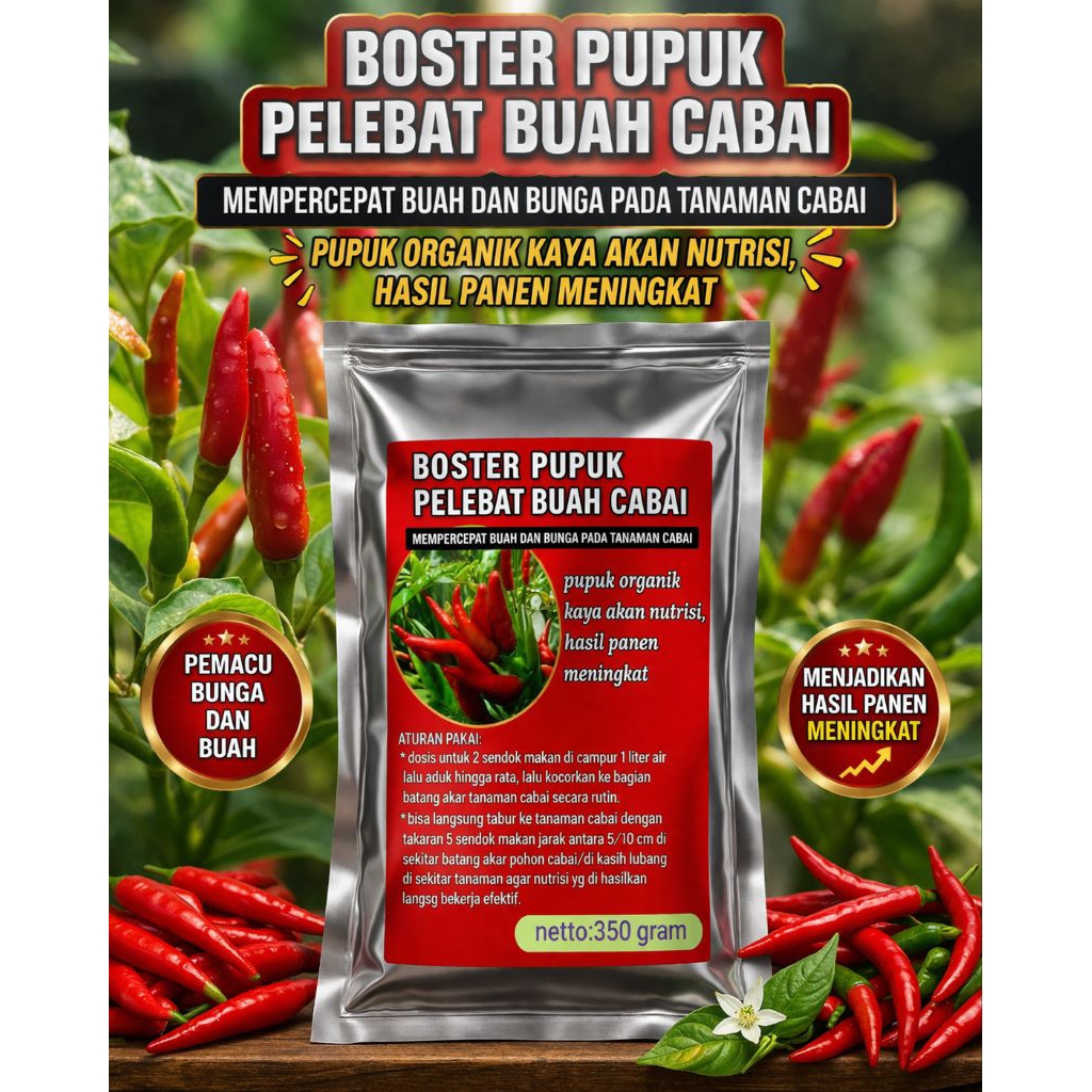 PUPUK PELEBAT BUAH CABAI mempercepat bunga dan tanaman pada cabai 350gram