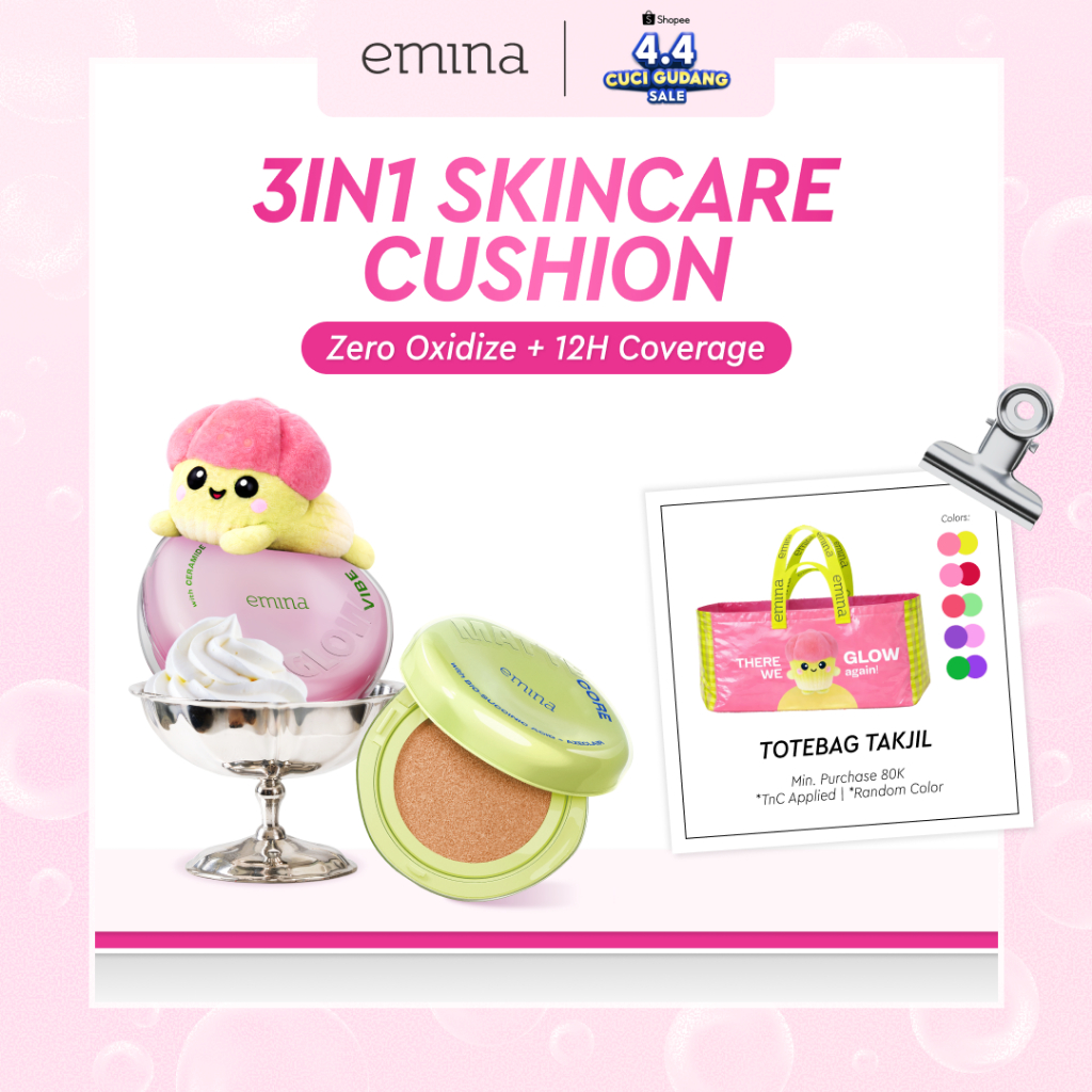 NEW Emina Glow & Matte 3in1 Skincare Cushion SPF 50 PA++++ 13 G | Flawless Lightweight Make Up Found