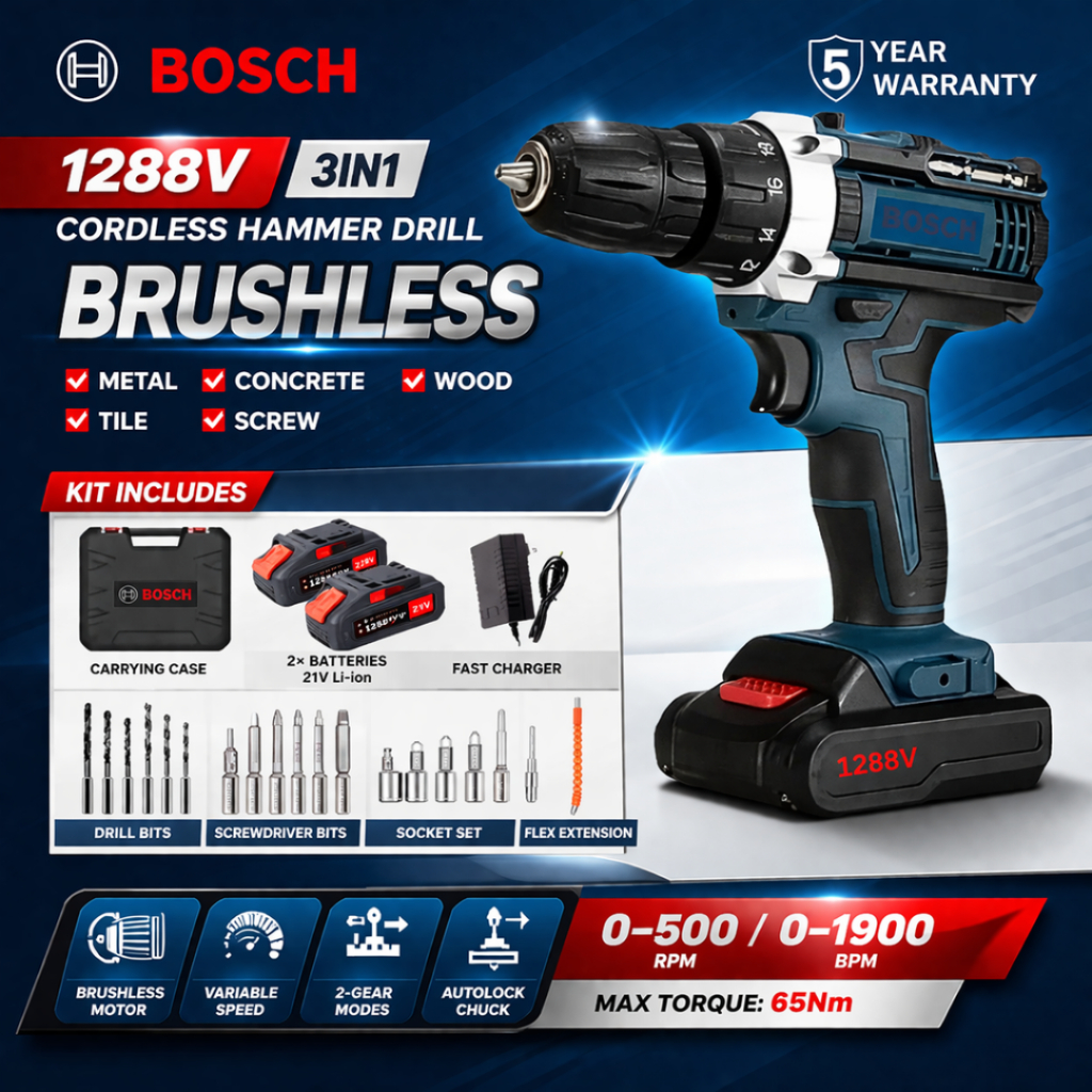 Bosch 1288V Mesin Bor Listrik Bor 10mm cas Baterai Cordless Cas Tangan Murah Berkualitas Bor Tanpa K