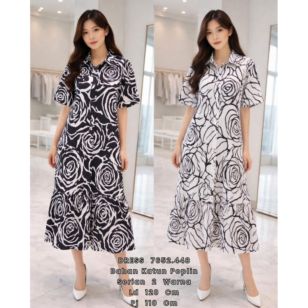 DRESS CORAK BUNGA BIGSIZE KATUN POPLIN PREMIUM / DRESS PANJANG OVERSIZE 3XL LD120CM FASHION KOREA
