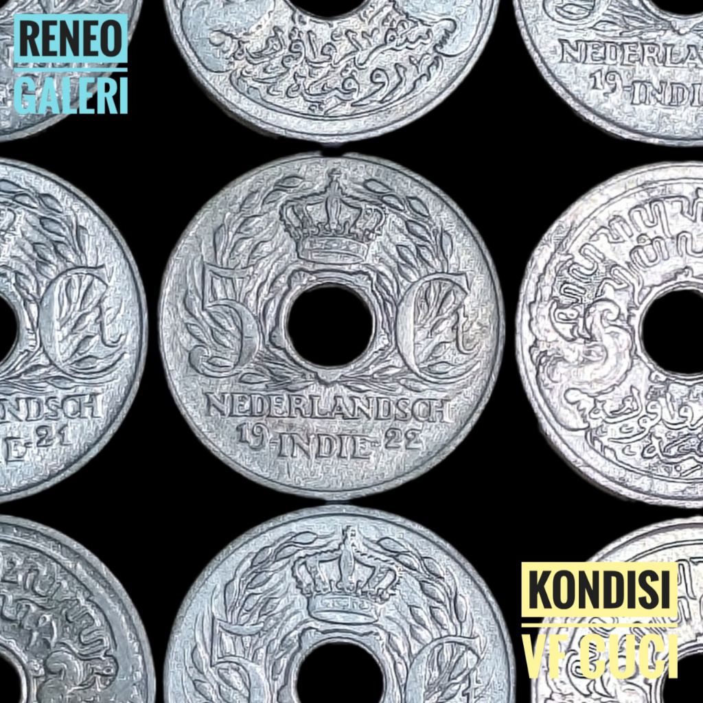 VF cuci 5 Cent sen Nederlandsch indie tahun 1913 1921 1922 uang logam koin kuno Hindia Belanda bolon