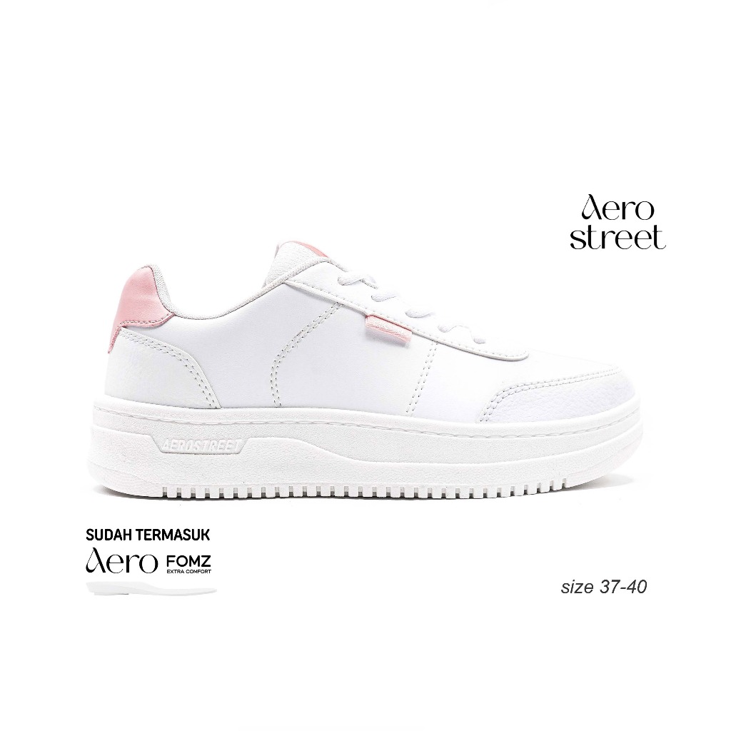 Aerostreet 37-40 Leona Putih Merah Muda  - Sepatu Sneakaers Casual Sport Pria Wanita Aero Street