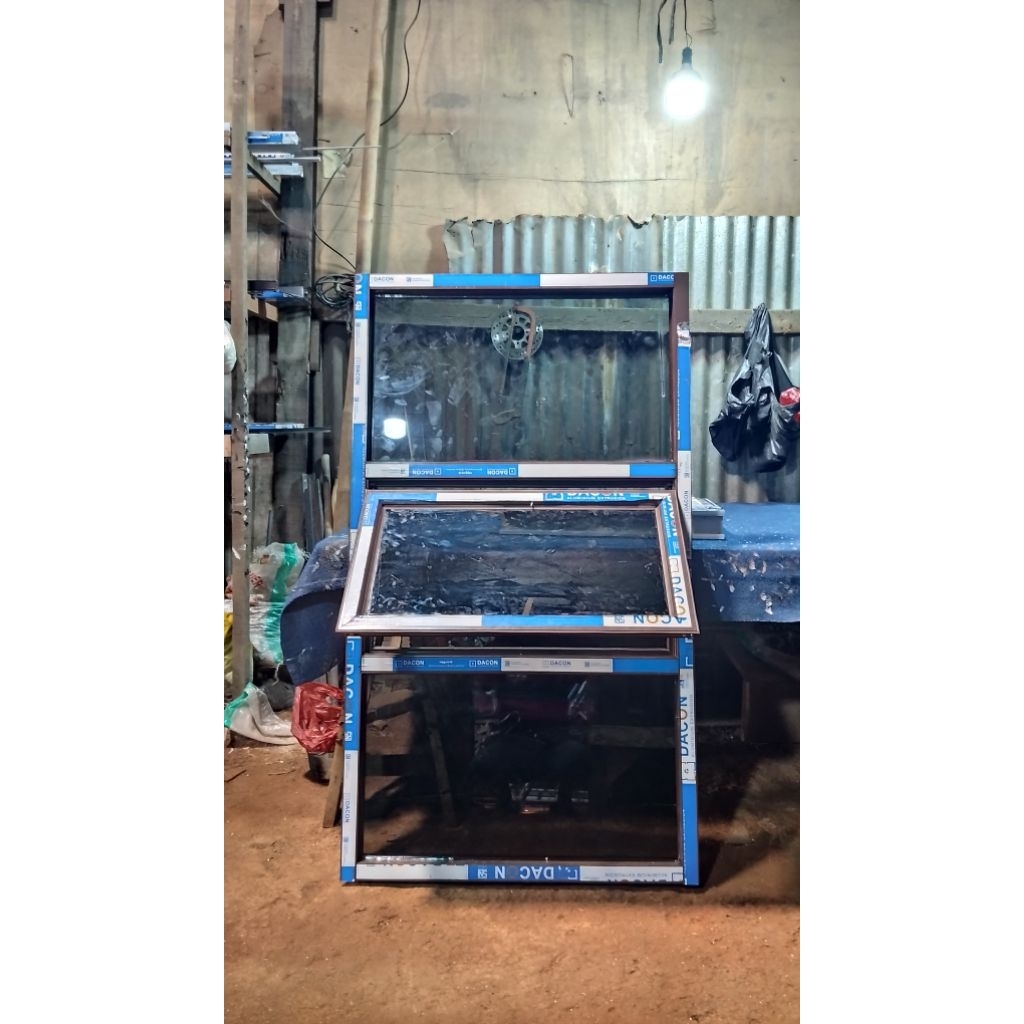 1Set Kusen Jendela Aluminium 3 skat tengah kaca aktif Alumunium triple Jendela minimalist Bisa costu