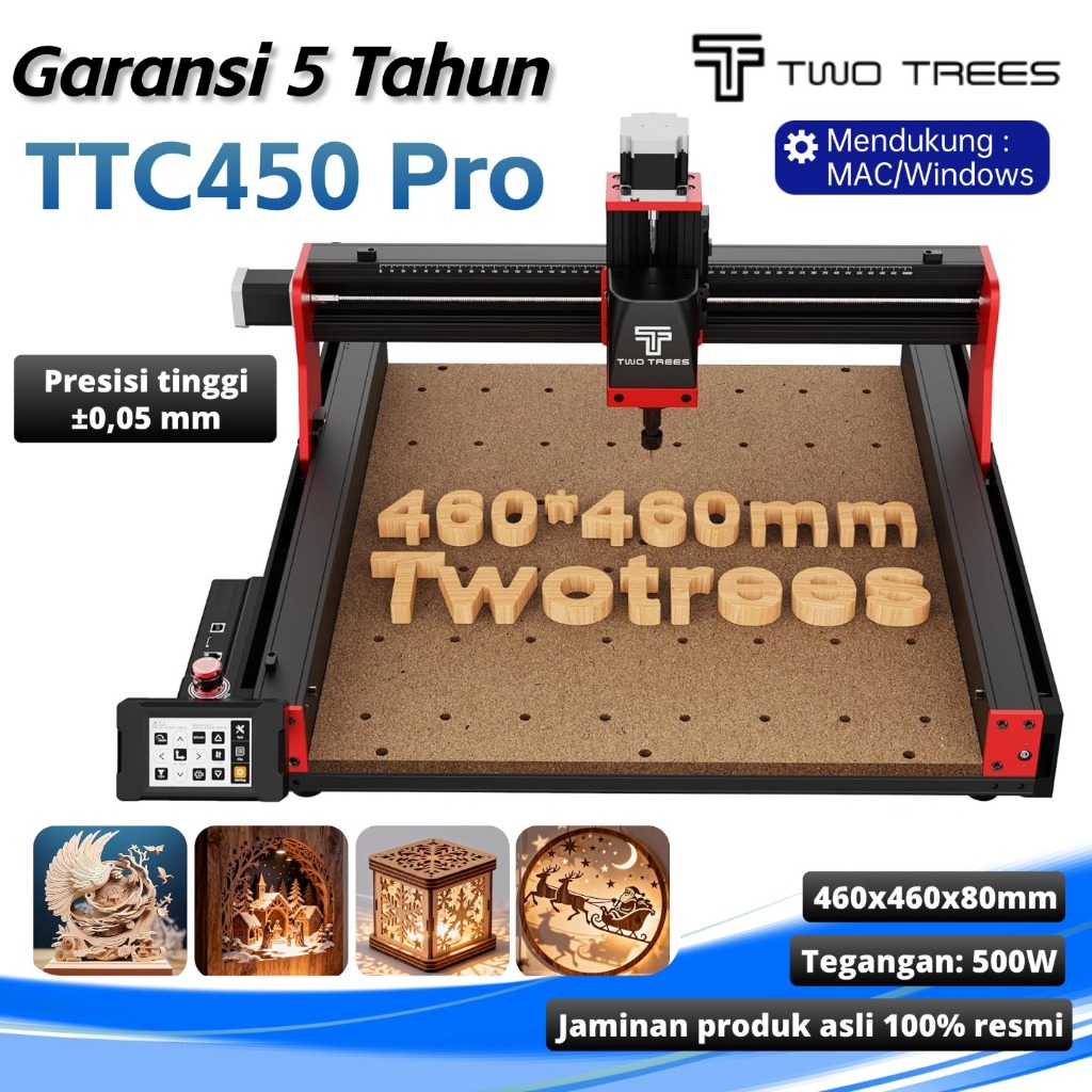 TwoTrees TTC 450 Pro CNC 500W Mesin ukir laser 460 * 460 * 80MM Ukuran besar Mesin ukir CNC cerdas p
