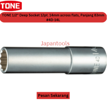 TONE 1/2" Deep Socket 12pt. 14mm across flats, Panjang 83mm #4D-14L