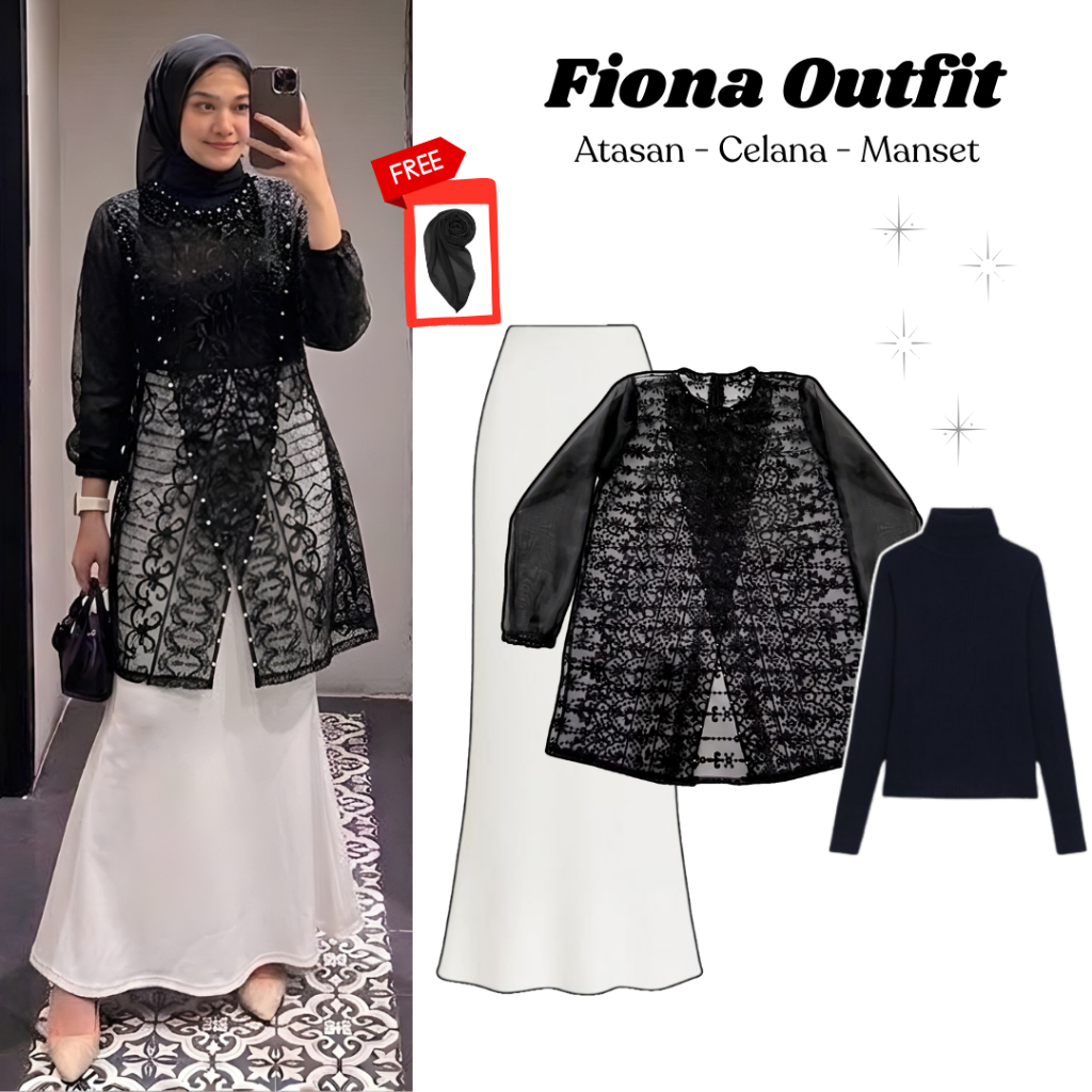 Fiona Outfit l OOTD Kondangan l Atasan Outer Tunik + Bawahan Rok Duyung + Manset Lengan Panjang l Fi