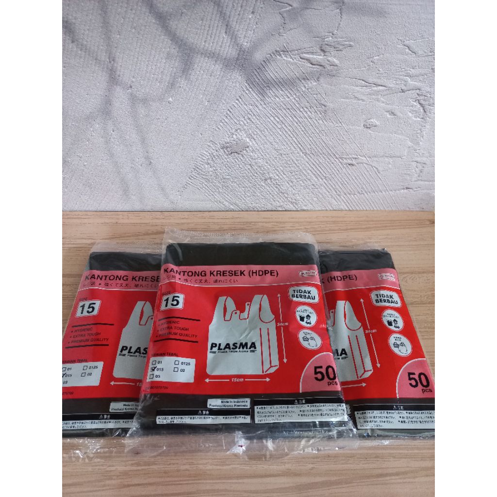 kresek kantong plastik plasma 15x34x015 hitam