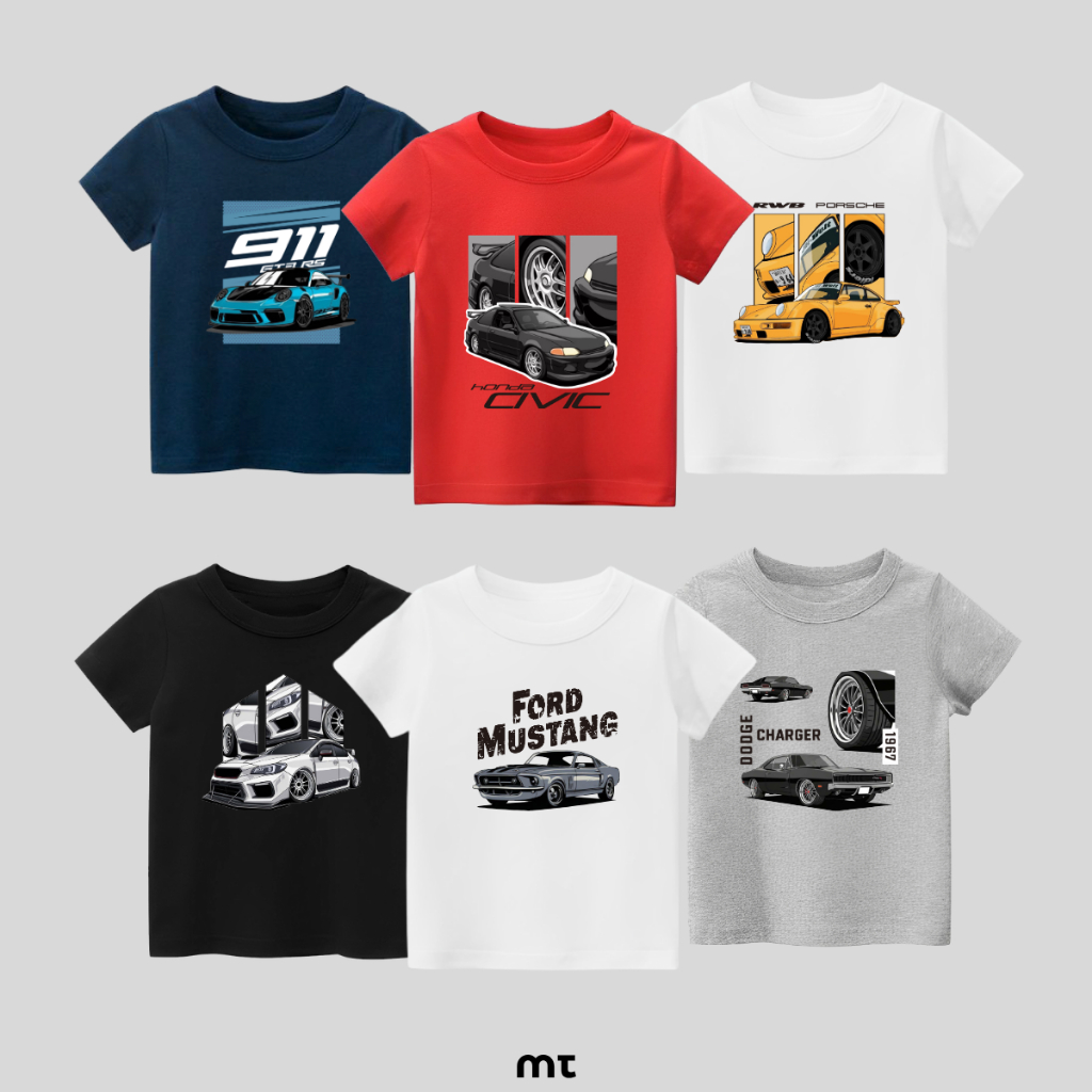 Kaos Anak Unisex Motif Cowo Motif Mobil & Warna Acak, Katun Lembut - Momotaro