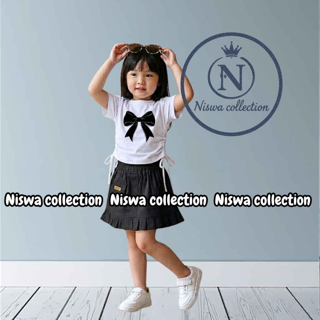 Baju setelan rok anak perempuan terbaru 2025, kaos knit anak perempuan, setelan serut anak perempuan