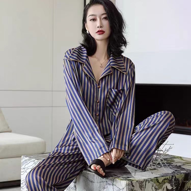 Set Piyama Katun Lembut/Baju Bergaris Piyama Cotton Wanita Lengan Panjang Kekinian Korean Style