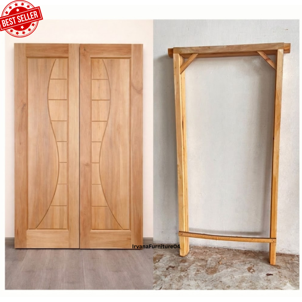 daun pintu kuputarung + kusen motif minimalis kayu mahoni