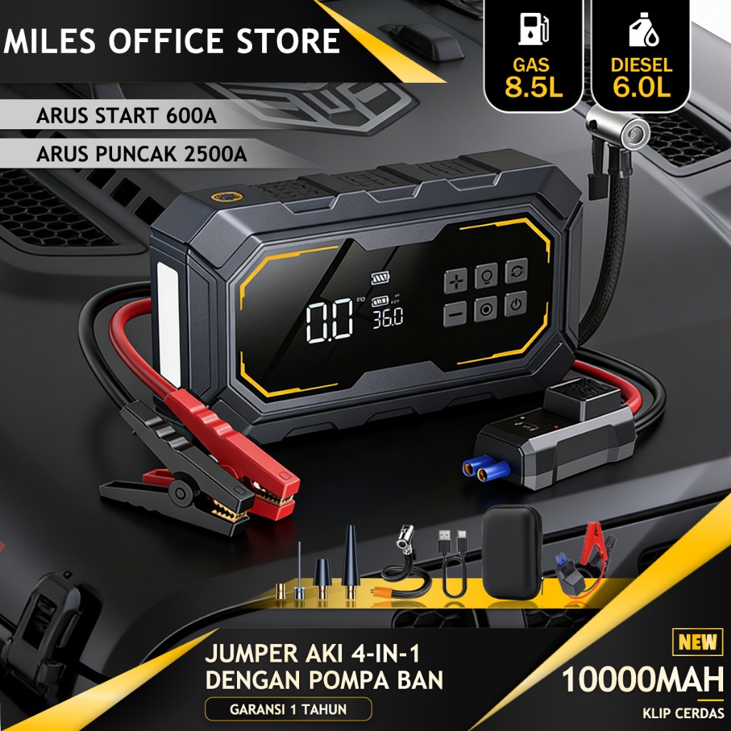 Jumper Aki Mobil 10000mAh dengan Pompa Ban Elektrik Power Bank dan Lampu Penerangan Jumper Aki Motor