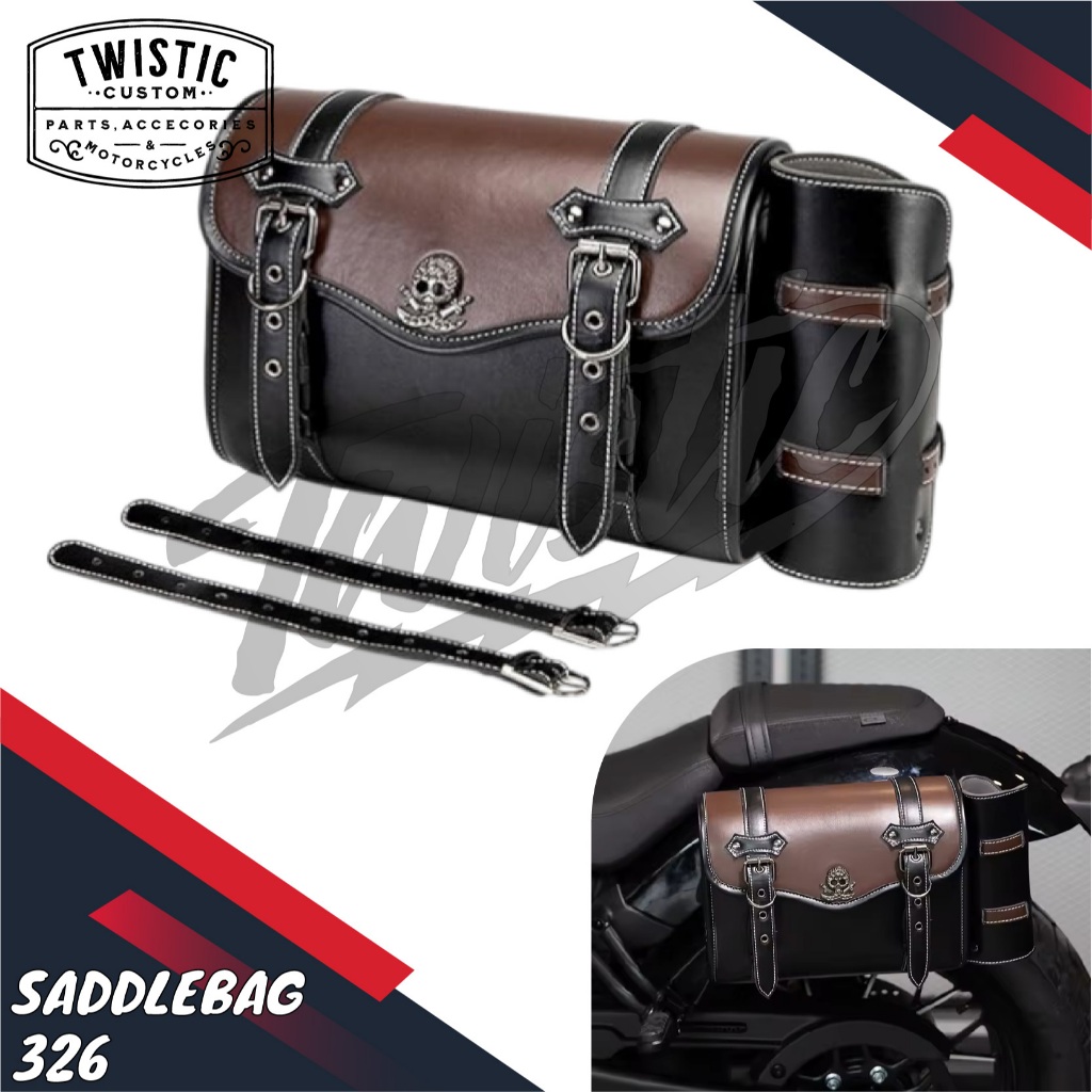 Side Bag Saddle Bag Saddlebag 326 Tas Kulit Samping Pannier Motor Harley Davidson Vulcan 650 Honda R