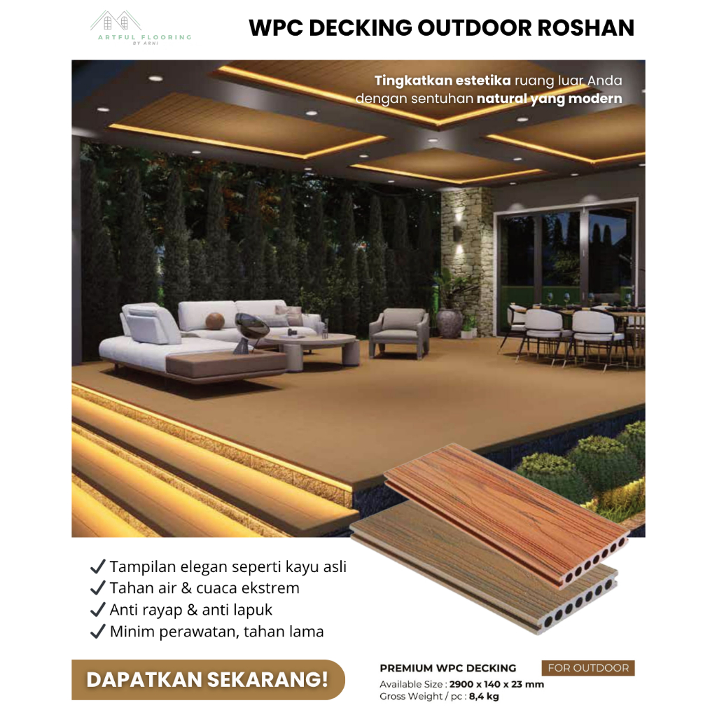 WPC Decking ROSHAN Outdoor Motif Serat Kayu - Decking Kayu Lantai Kolam Renang