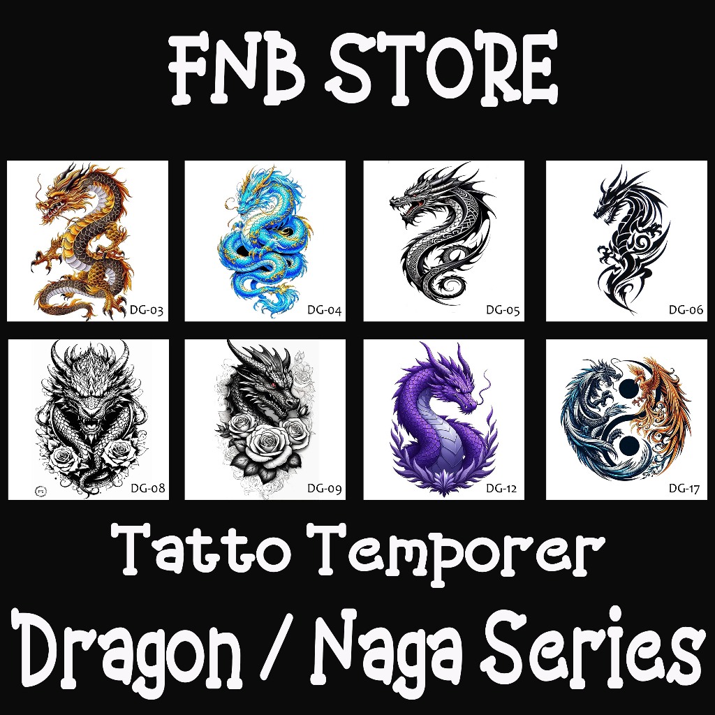 Tato Temporer Dragon / Naga Series, Sticker Tato Anti air dan Keringat