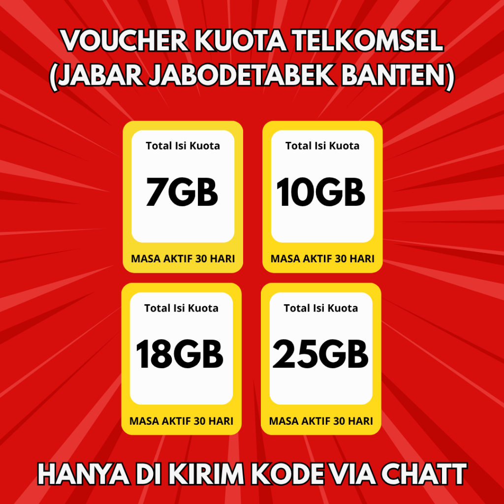 Voucher Kuota Data Telkomsel Bulanan-Paket Data Telkomsel Bulanan Murah 30 Hari-Kirim Kode Via Chat