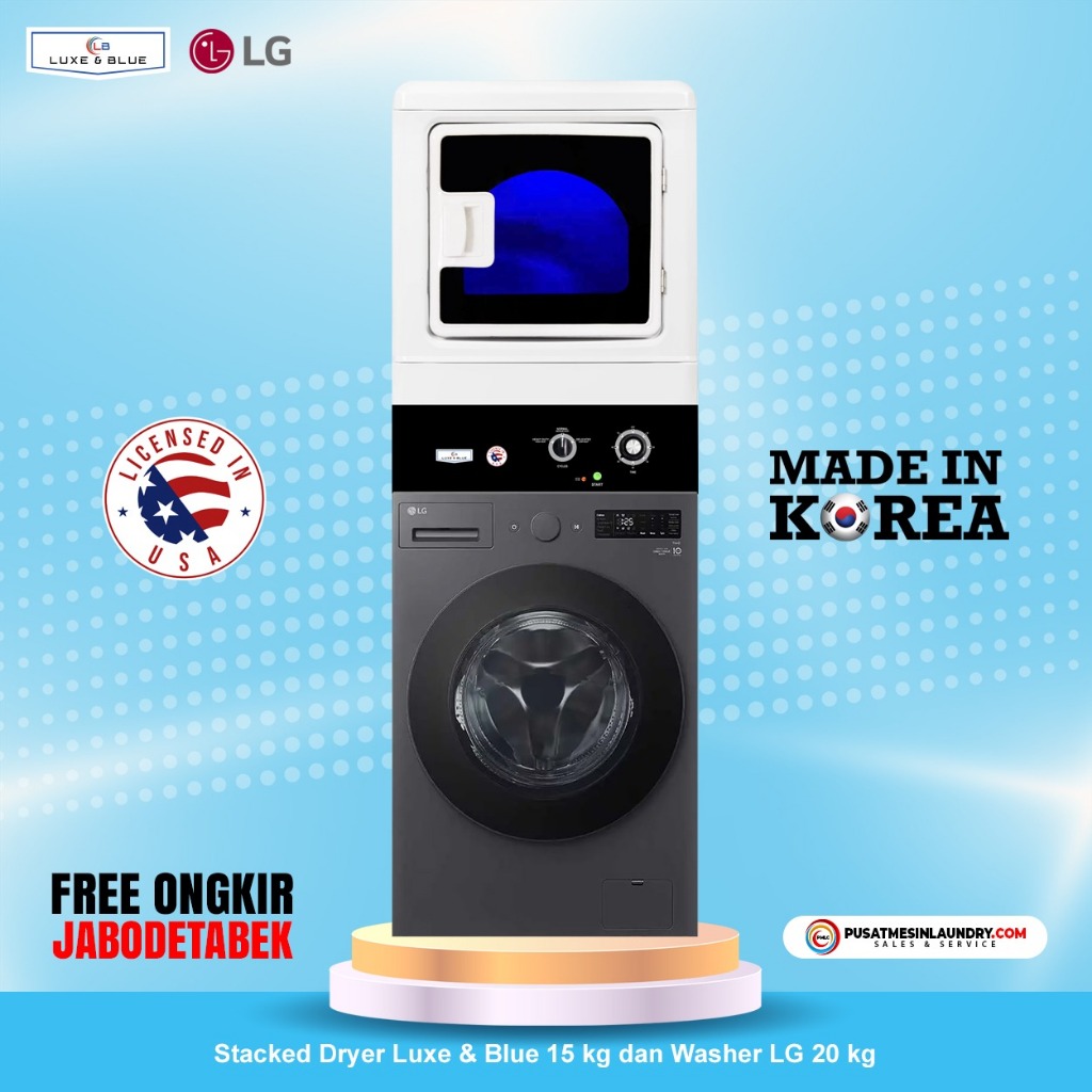 LG Mix Stack Mesin Cuci 15kg & Mesin Pengering Gas 15kg LGLB20