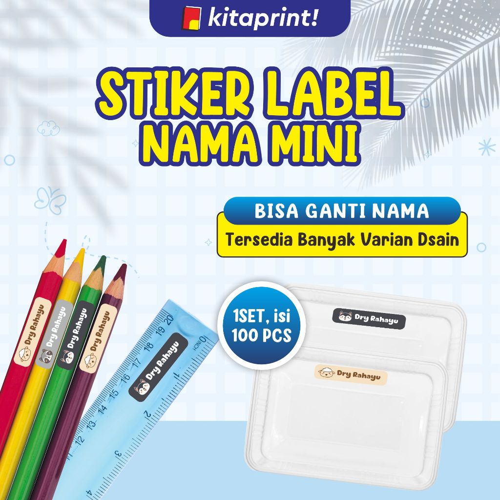Stiker Label nama Pensil - Stiker Nama Pensil Custom 1set isi 100pcs