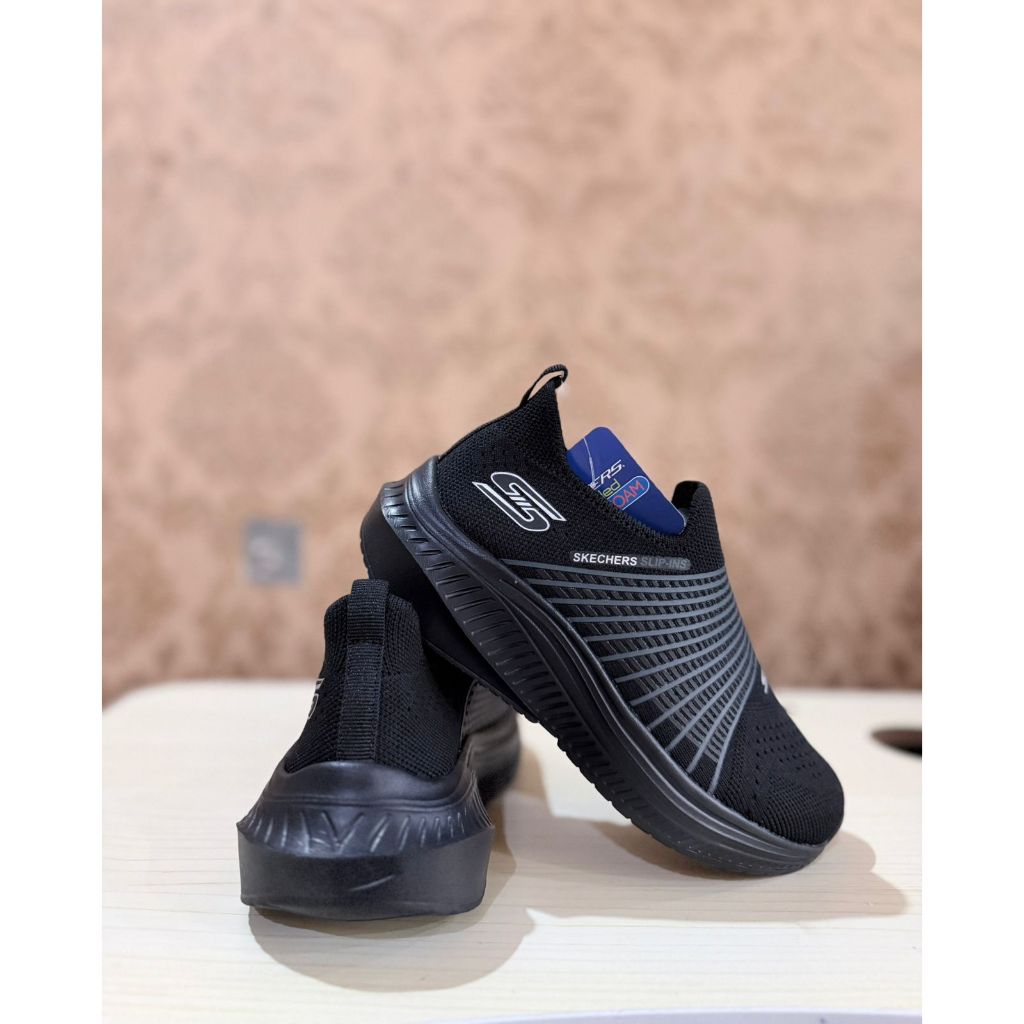 SEPATU ANAK SEKOLAH SKECHERS SLIP ON FULL BLACK PREMIUM HITAM POLOS