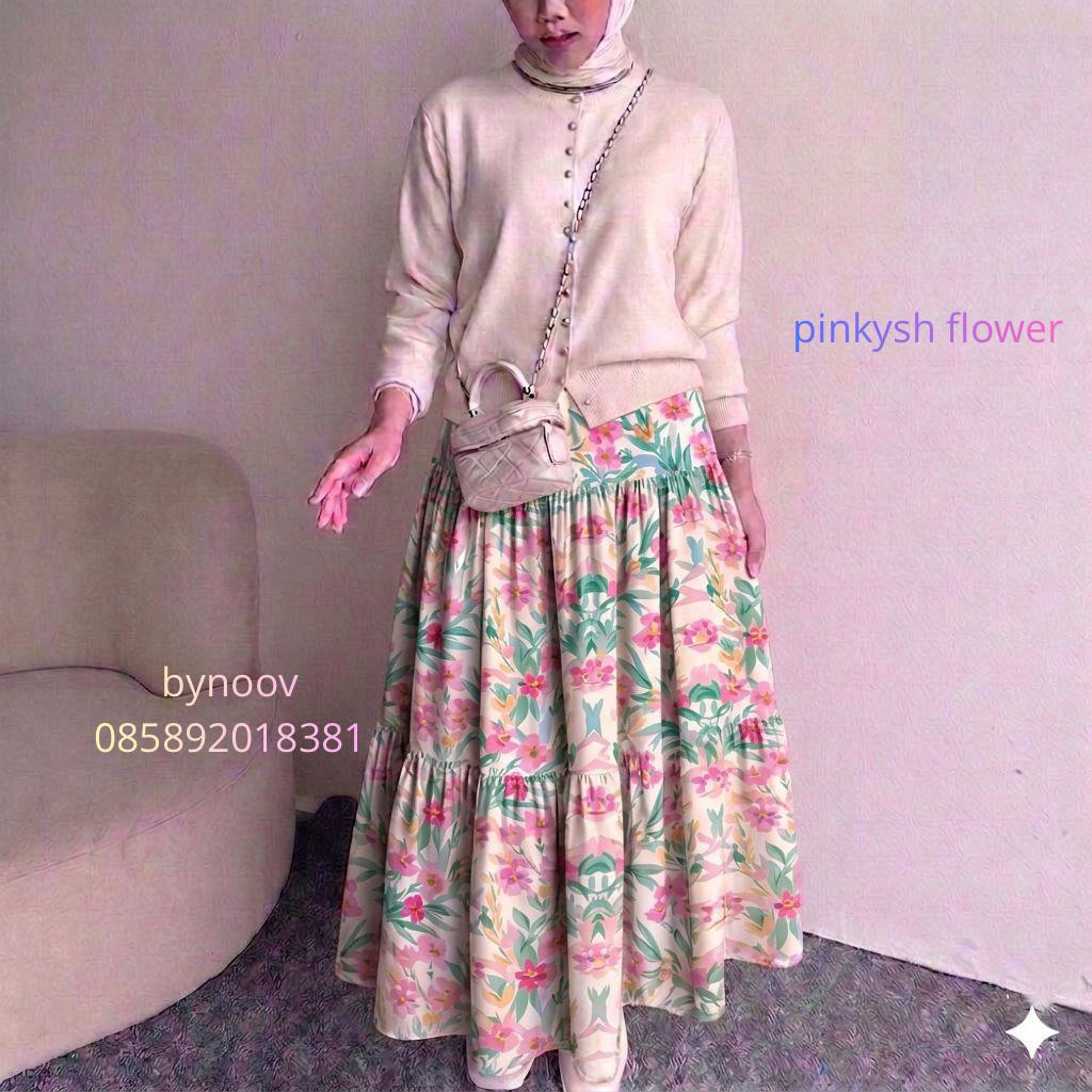 Rok Motif Bunga Rayon Adem Rok Panjang korean Style Rempel