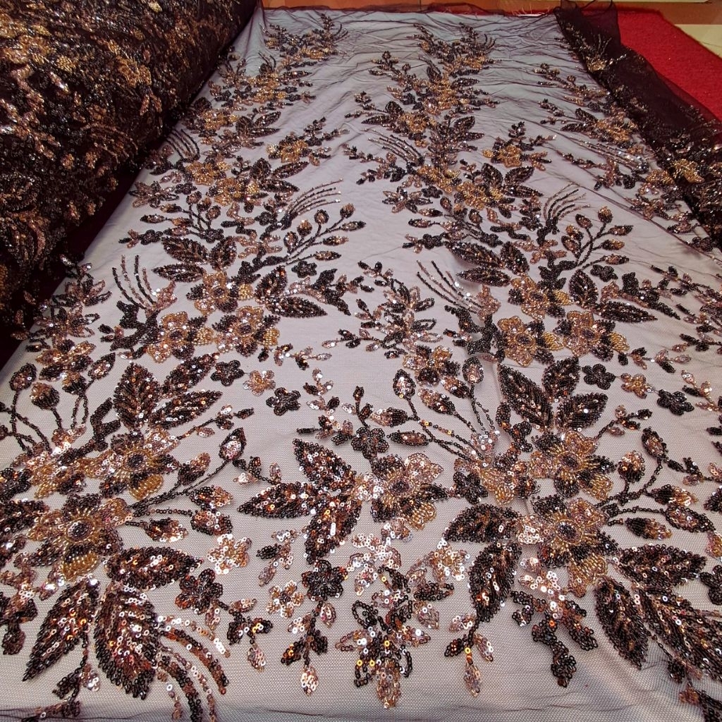 Kain Tile Payet Korea Soroskin Jepang 3D / Bahan Tile Full Payet Mewah Untuk Kebaya