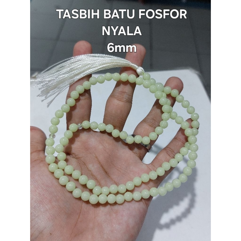 Tasbih Fosfor 6mm Asli  - Tasbih 99 Batu Fosfor Nyala Ukuran 6mm