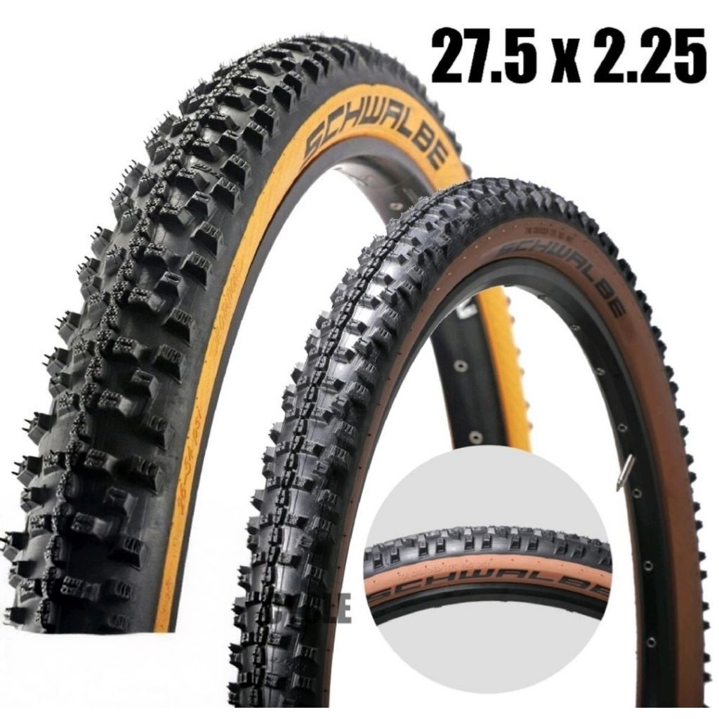 ban luar sepeda mtb 27.5 x 2.25 schwalbe smart sam wired tan wall kuning dan gum wall coklat