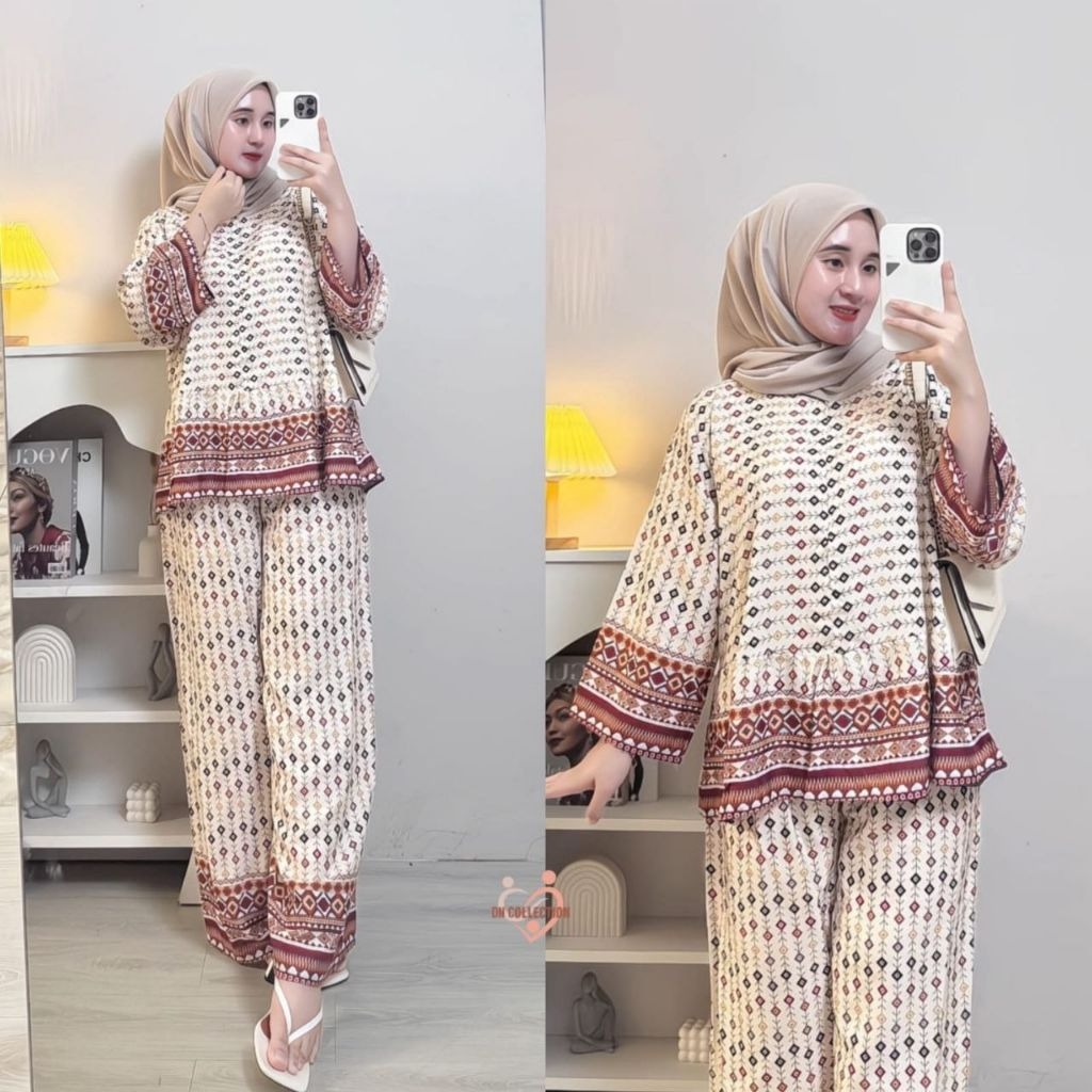 SETELAN PIYAMA WANITA KEKINIAN RAFFELA ONESET KATUN RAYON  SETCEL BAJU TIDUR CELANA KULOT