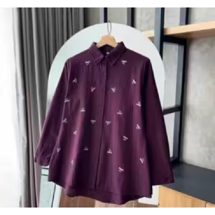 KEMEJA BORDIR PITA KECIL KOREAN STYLE KEMEJA WANITA TERBARU SIMPLE ELEGAN KEMEJA WANITA LENGAN PANJA