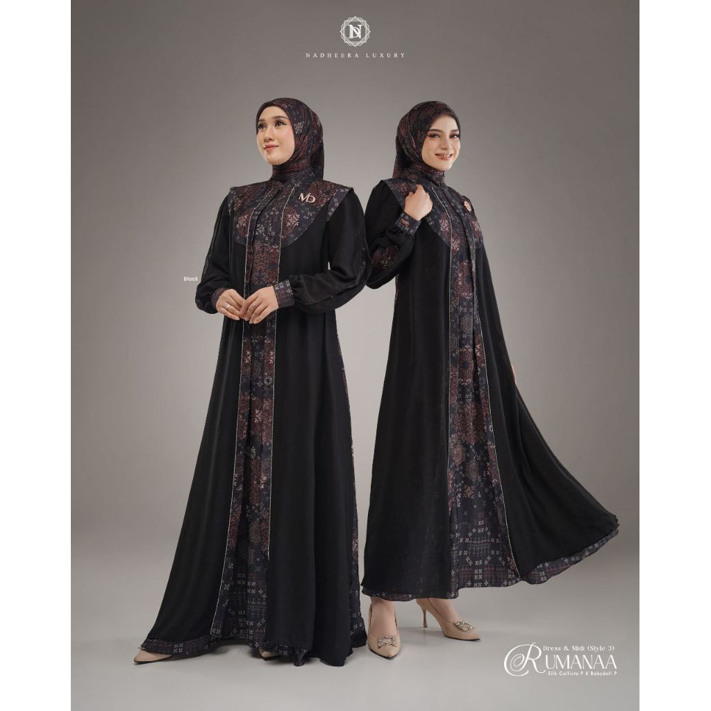 RUMANAA STYLE 3 DRESS & MIDI SERIES TERBARU NADHEERA LUXURY. GAMIS UMROH HAJI PUTIH HITAM POLOS• BIS