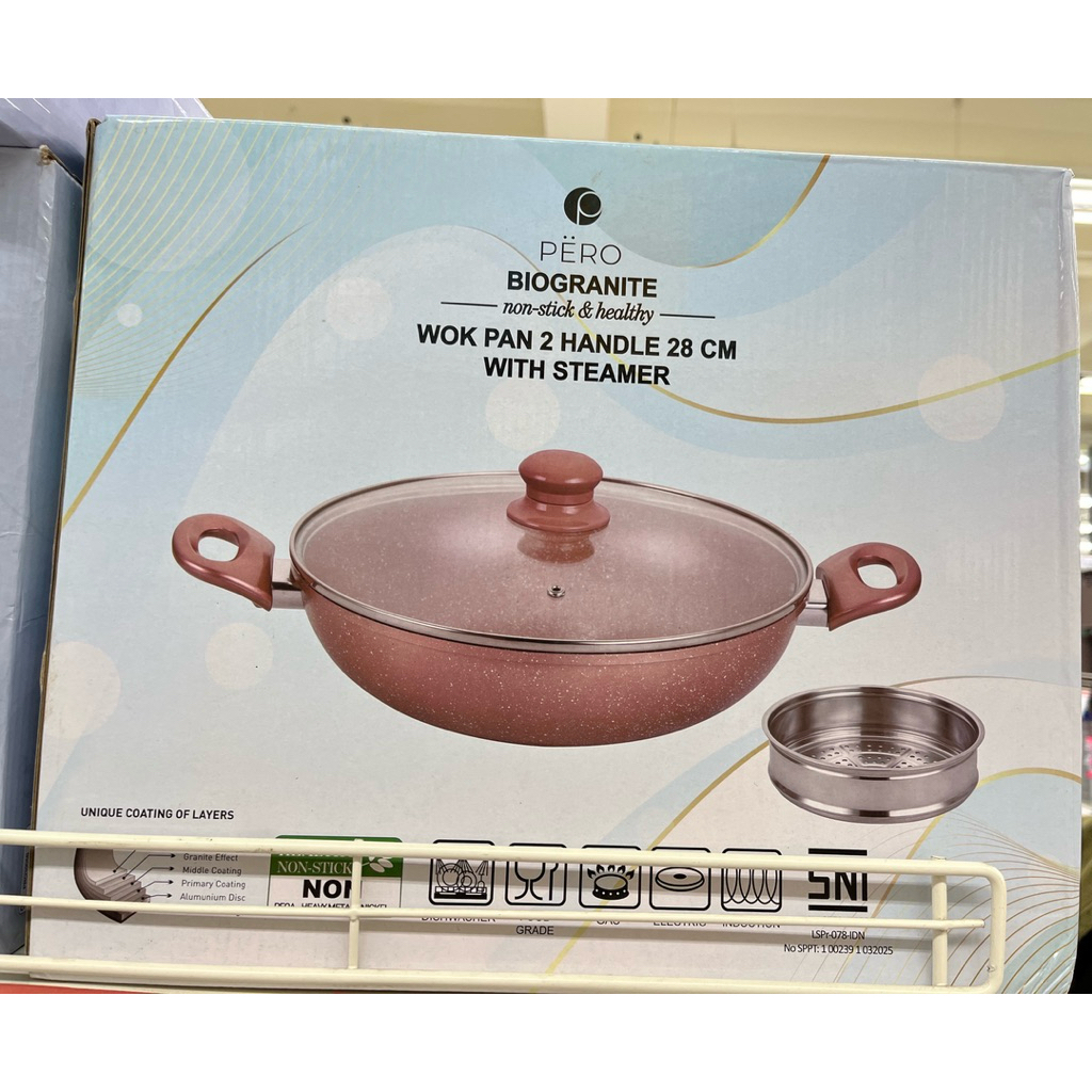 Pero Wok Pan 2 Handle 28cm with Steamer