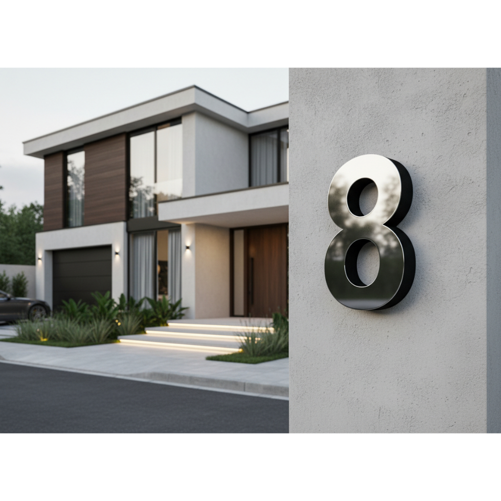 Nomor Rumah Huruf Timbul Stainless Spoon Tinggi 30 cm Outdoor Tahan Panas & Hujan