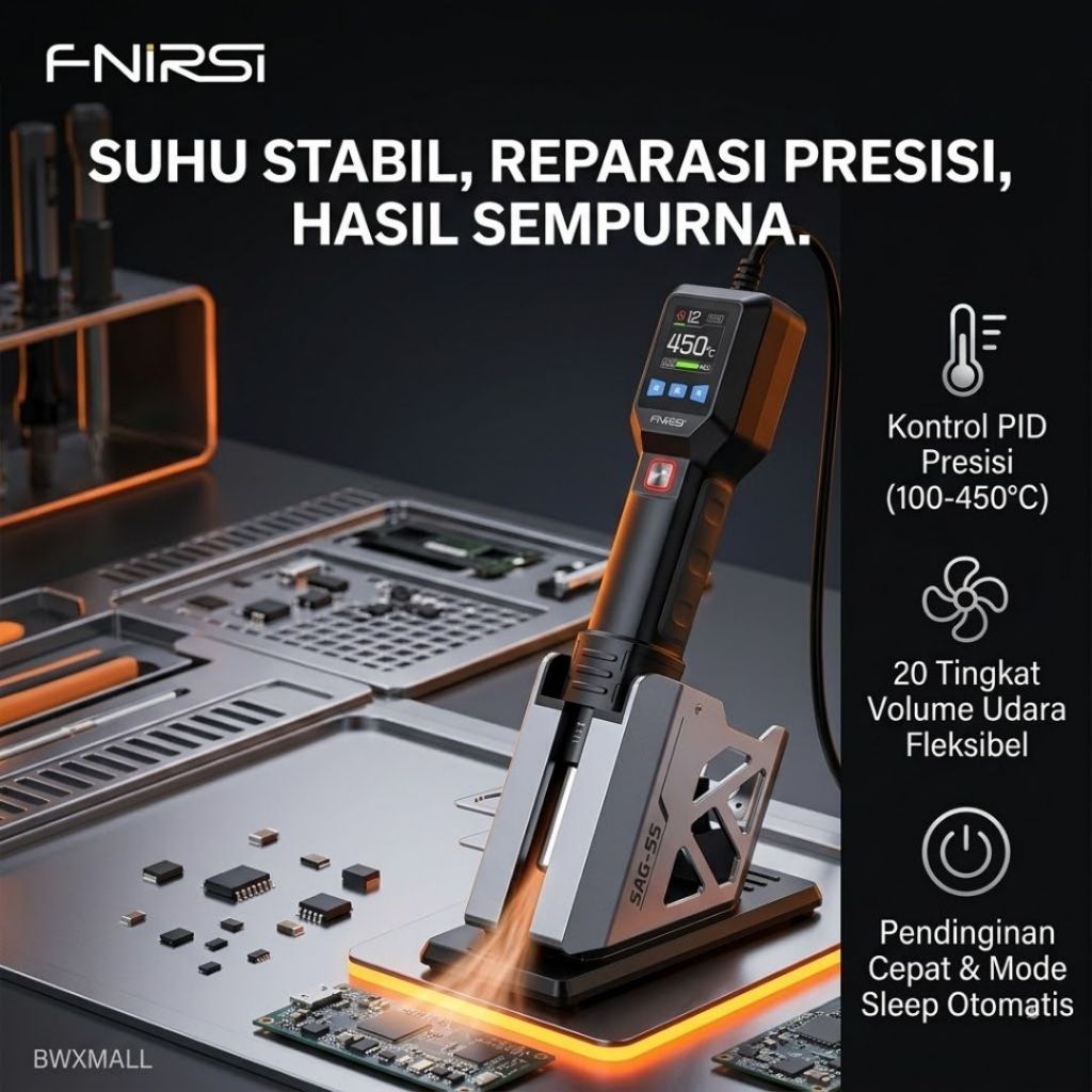 Alat Pemanas Hot Air Gun FNIRSI SAG 55 Blower Uap Digital Portable 550 Watt Layar LCD Warna Tiga Pre