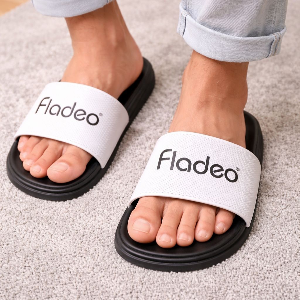 Sandal Slide Pria Wanita | Sandal Slip On Motif Fladeo | Sandal Slop Premium Hitam Putih