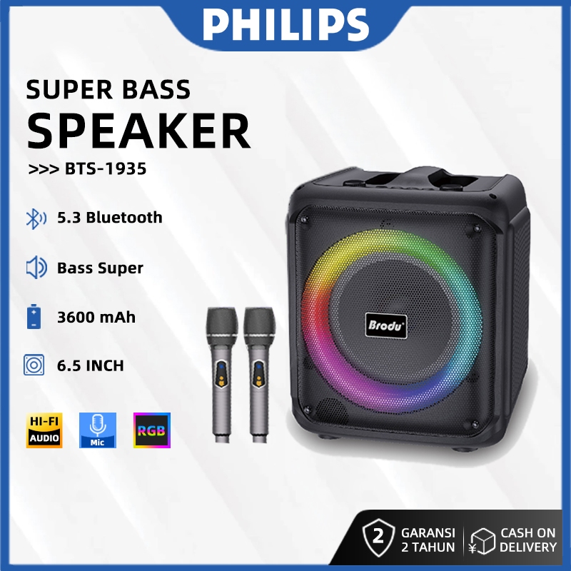 BRODU BTS-1935 Party Speaker 6.5 inch Speaker Bluetooth Karaoke  PRO Super Bass USB/TF Mic Wireless