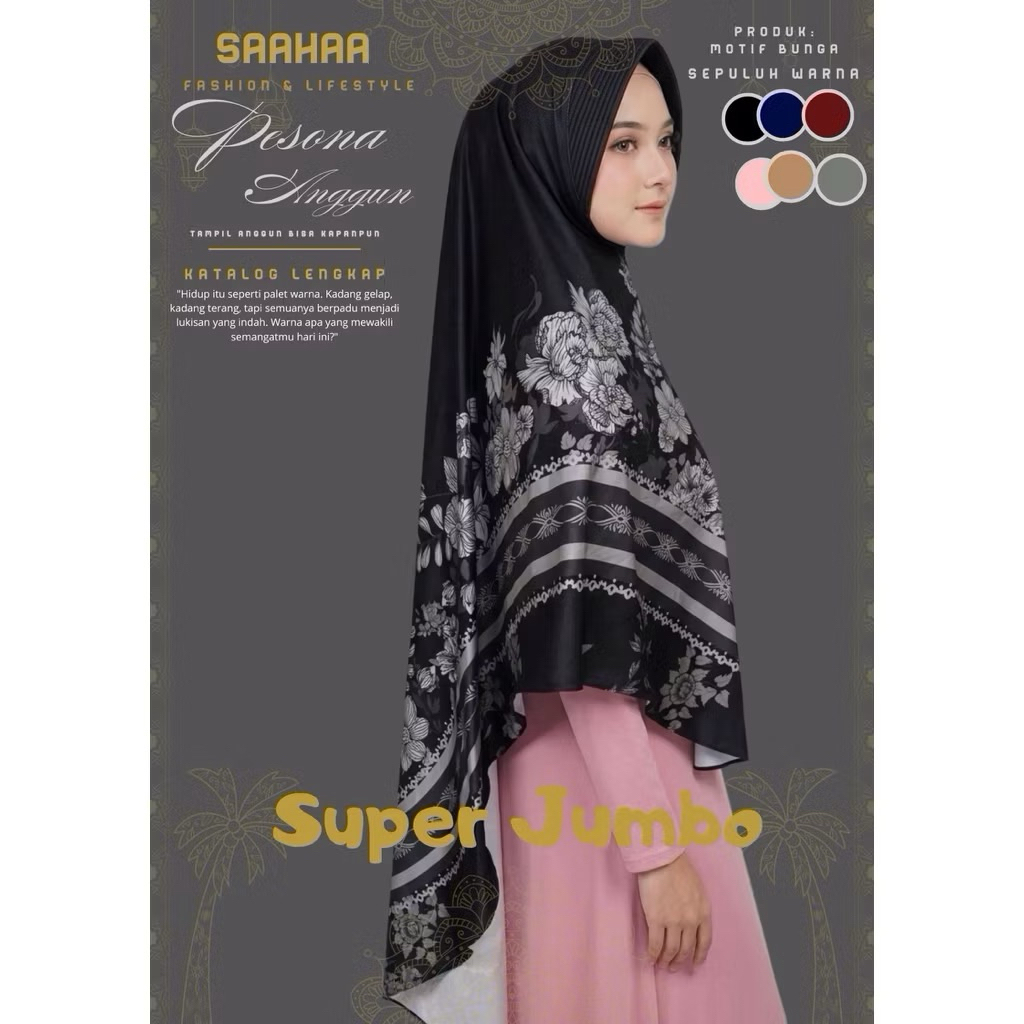 SaaHaa - Hijab jilbab kerudung instan bergo Super Jumbo motif Bunga Jersey premium