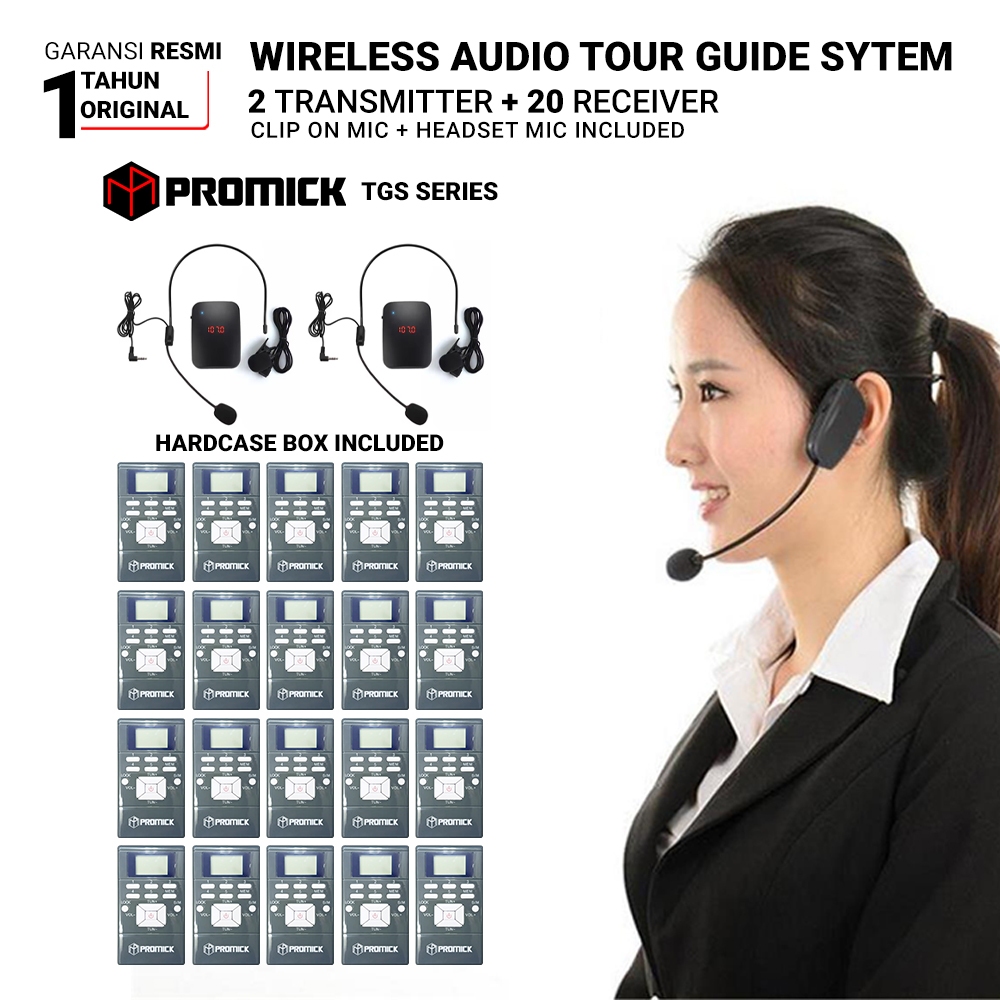 Wireless Audio Tour Guide/Haji/Umroh System - 2 Transmitter & 20 Receiver - PROMICK TGS SERIES