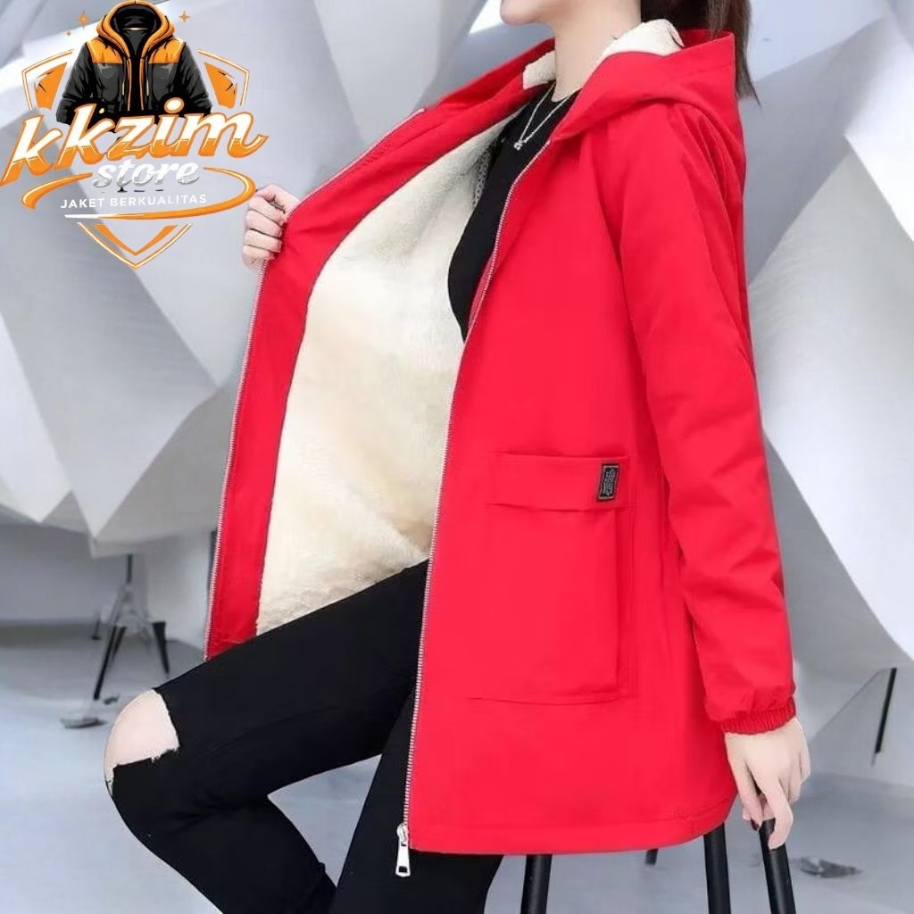Jaket winter wanita korea bahan import bulu tebal