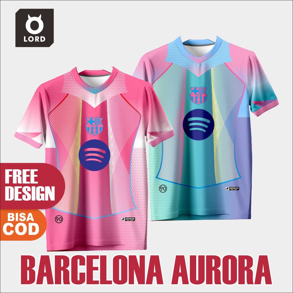 JERSEY BARCELONA PINK BIRU AURORA FREE NAMA & NOPUNG FULLPRINT