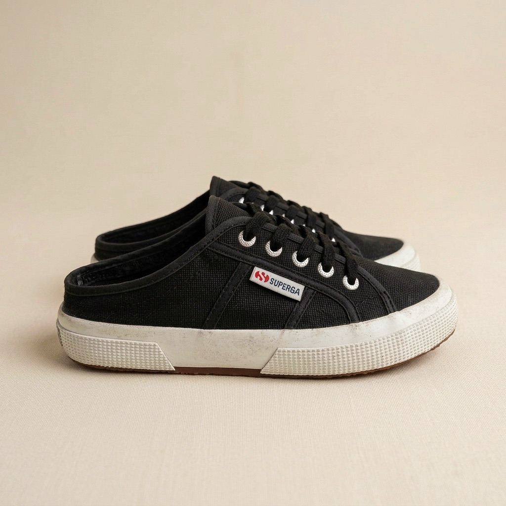 Superga 2402 Mule Black Size 37 Original Sepatu Slip On Wanita Praktis Kondisi Bagus