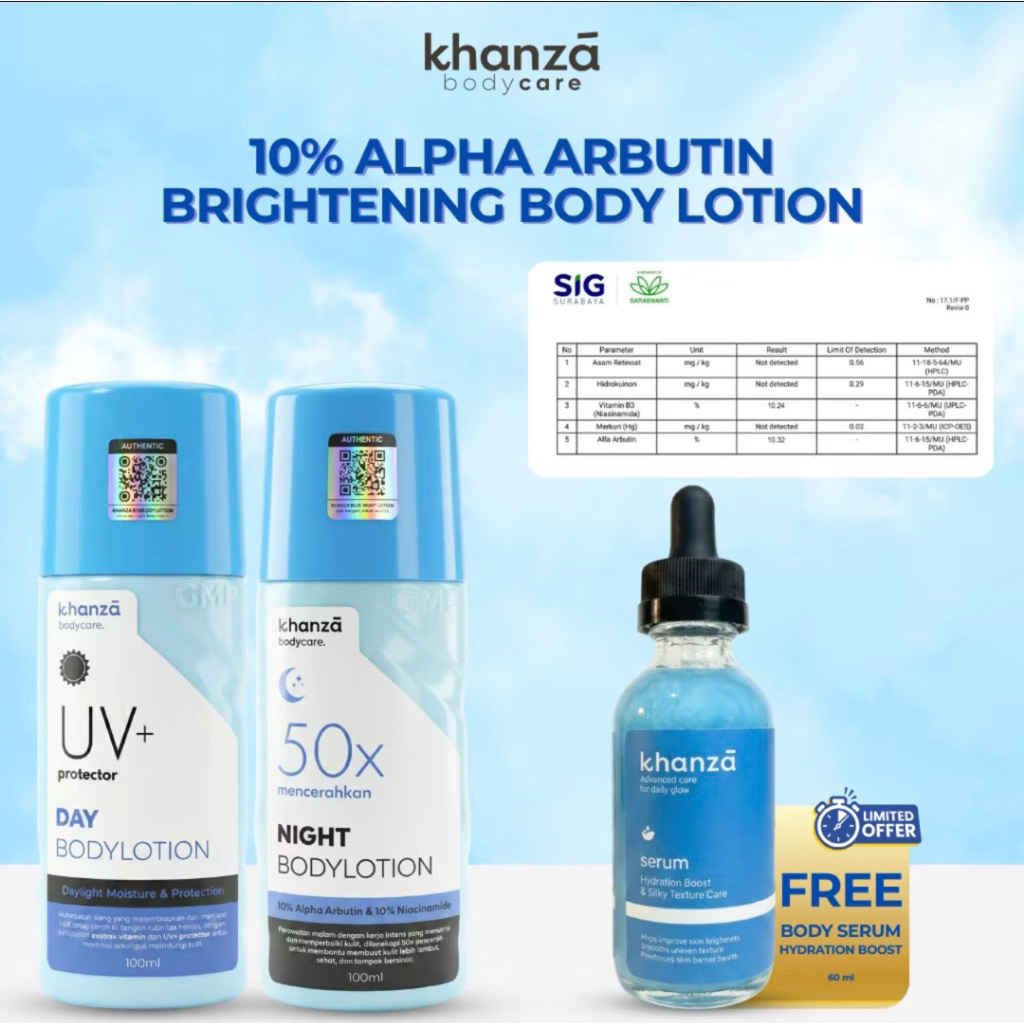 Star [LN KHANZA BIRU] Paket Body Lotion LN BIRU 50X Dosting BPOM 10% Alpha Arbutin + Body Serum