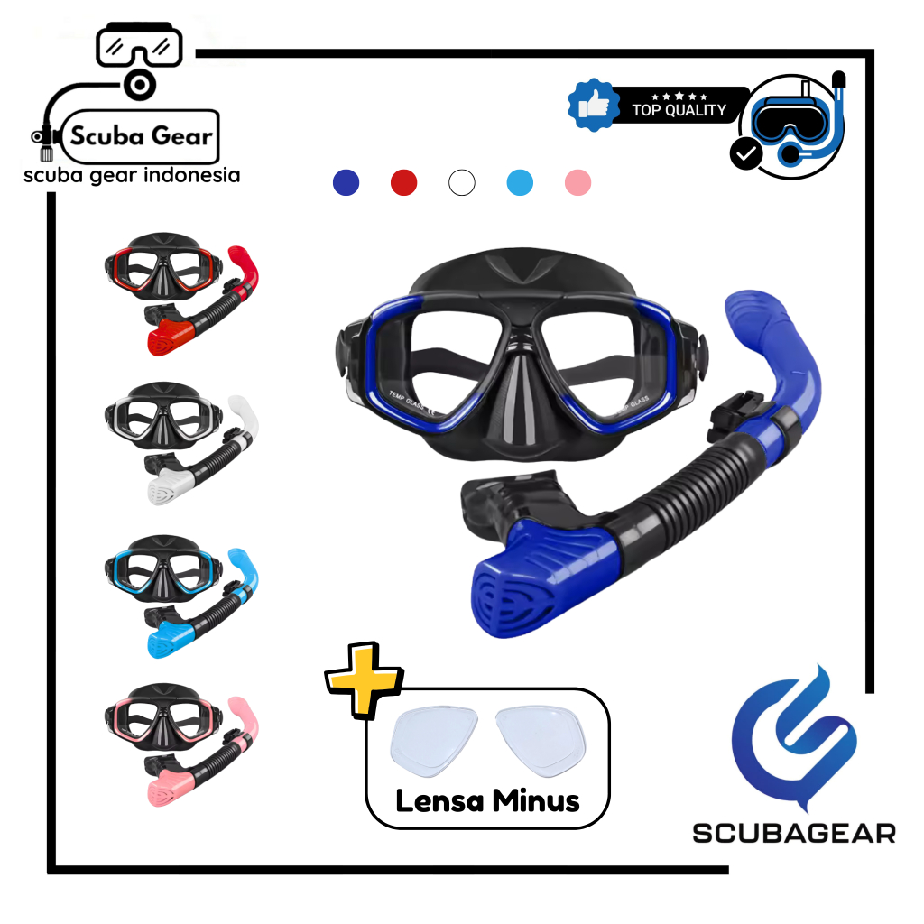 SCUBAGEAR Set Mask Zoom + Snorkel Dry With Lensa Minus - Snorkeling Set