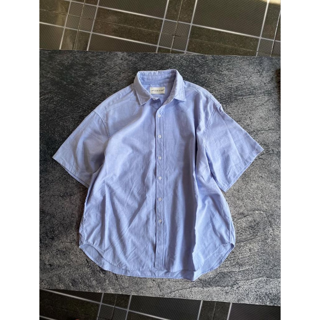 Kemeja Lafudge store city boys streetwear baby blue oversized Authentic
