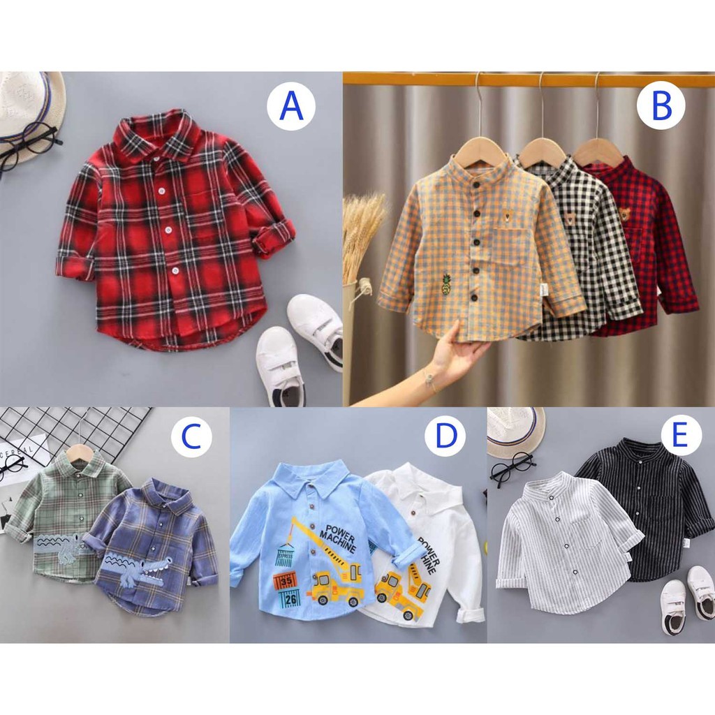 Kemeja Lengan Panjang Anak Cowok Motif Kotak Garis Crocodile Car Aneka Warna Premium