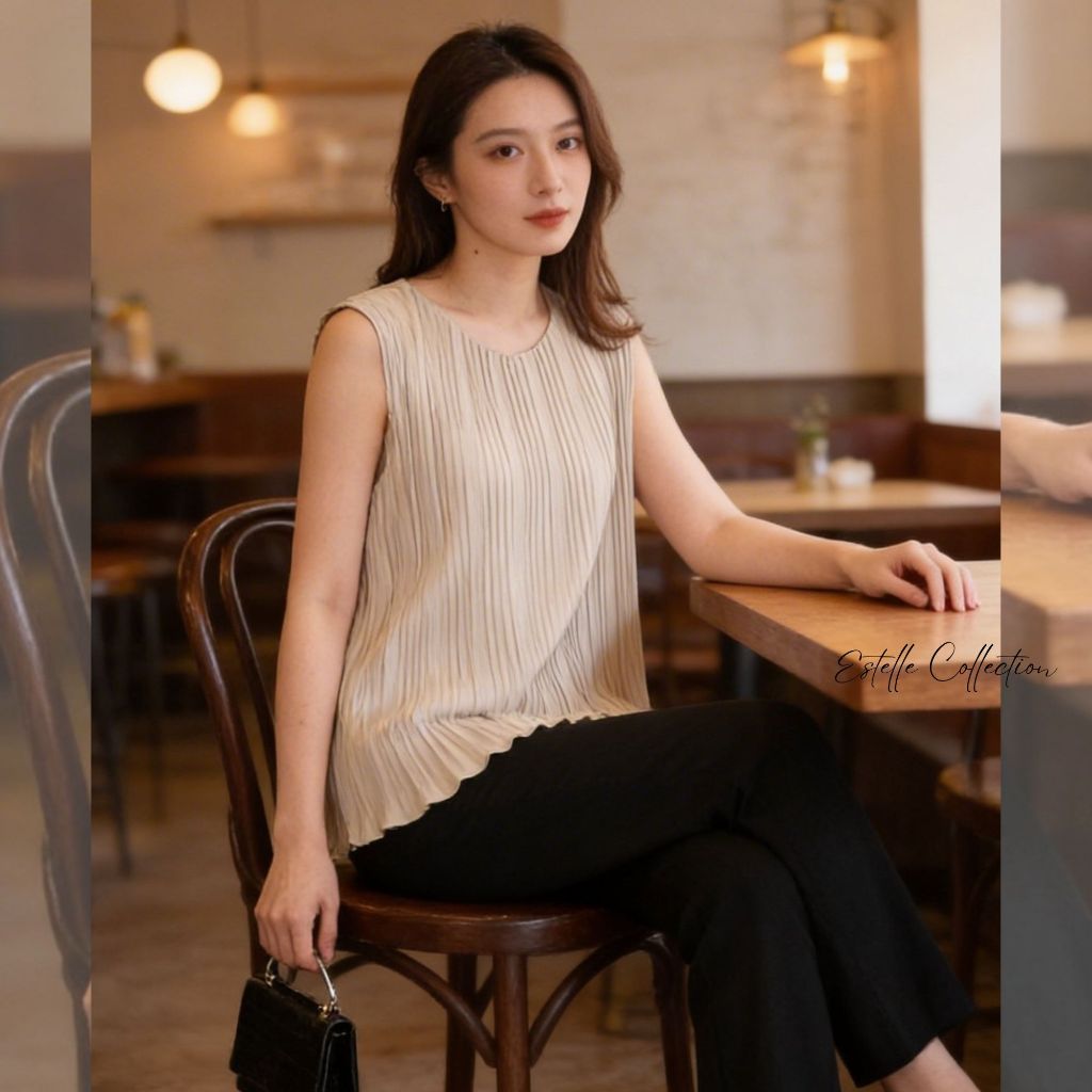 Atasan Plisket Lidi Cabang Tanpa Lengan - Blus Plisket - Blouse Kekinian Baju Plisket Inner Tanpa Le