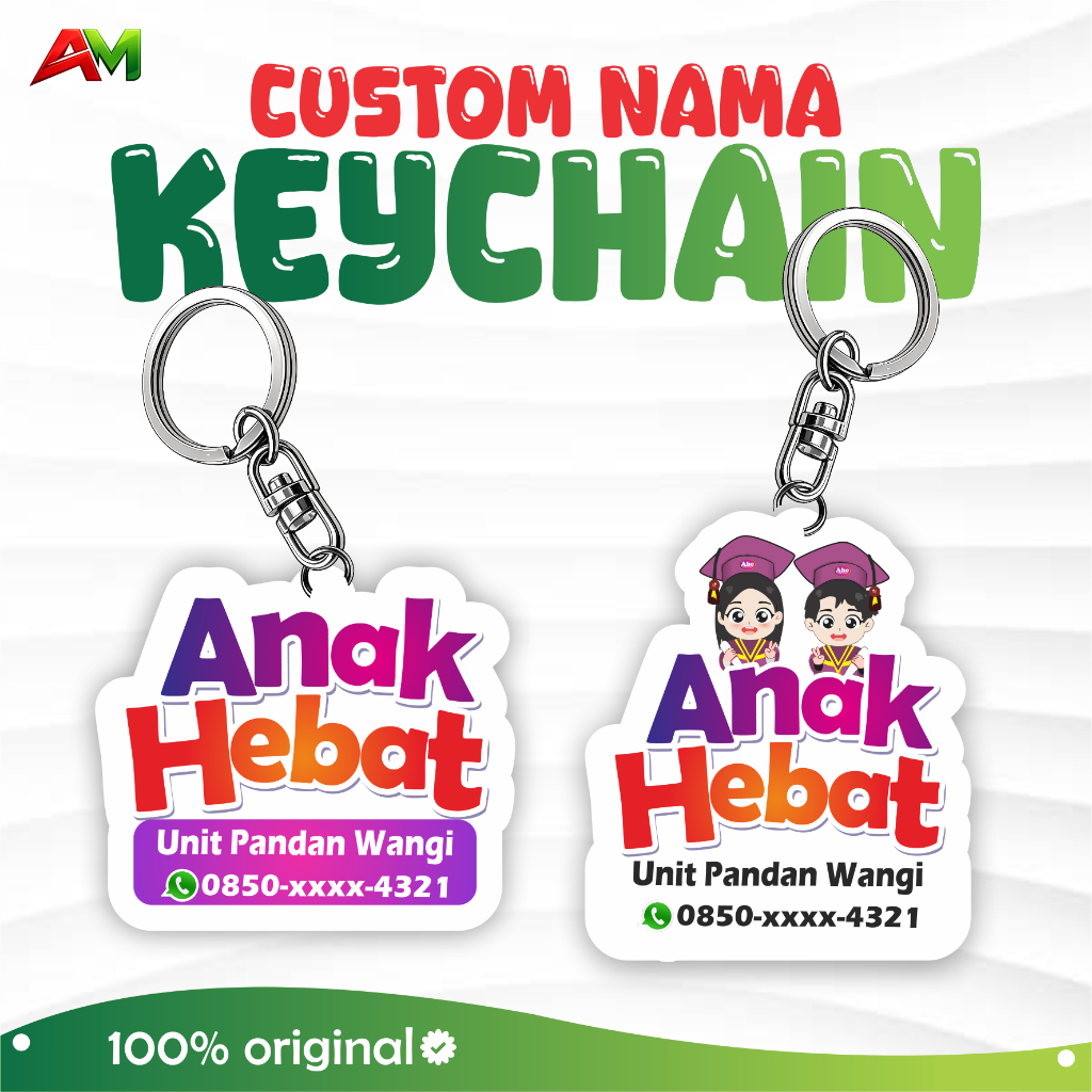 Gantungan Kunci Akrilik Anak Hebat AHE Custom Nama Unit Cetak Tahan Air